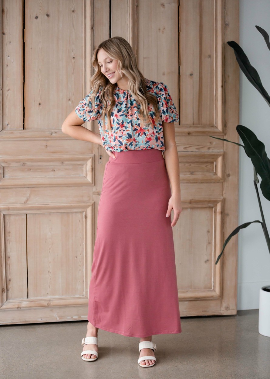 Clothing Inherit Sop Garments Skirts Clarise Dusty Rose Premium Knit Maxi Skirt Skirtsederhana 5126